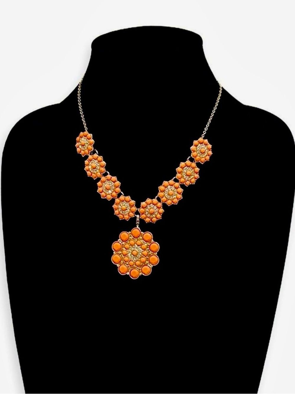 PREMIER DESIGNS Coral Orange Crystal Convertible Pendant Necklace NWT